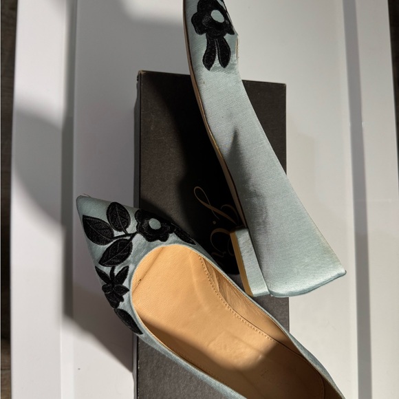 J. Crew Women's Black and Light Aqua Embroidered Flats - Picture 2 of 4